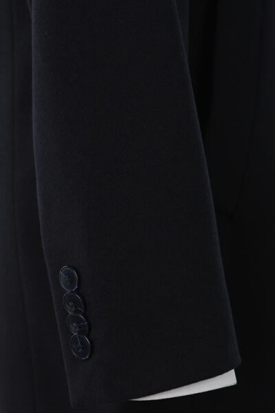 Navy Blue Comfort Fit Peak Lapel Cashmere Coat - 13