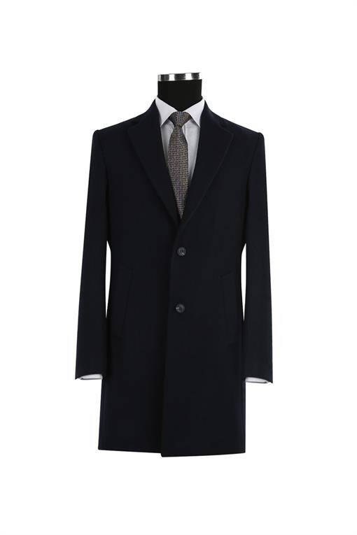 Navy Blue Comfort Fit Single Breasted Side Pocket Wool Coat - 5