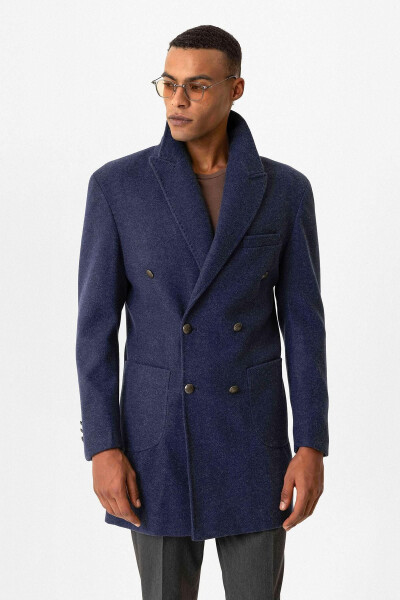 Navy blue double-breasted coat - 1