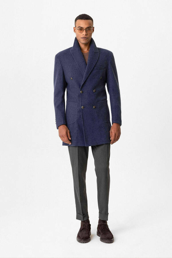 Navy blue double-breasted coat - 3