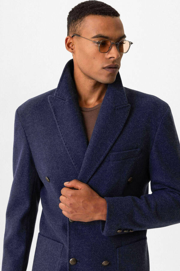 Navy blue double-breasted coat - 4