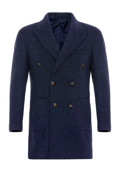 Navy blue double-breasted coat - 7