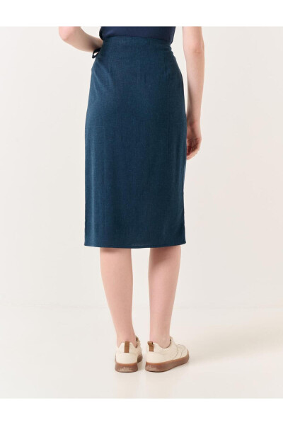 Navy Blue High Waisted Slit Midi Linen Skirt - 24