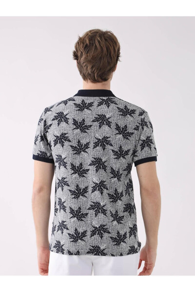 Navy blue leaf print polo shirt - 5