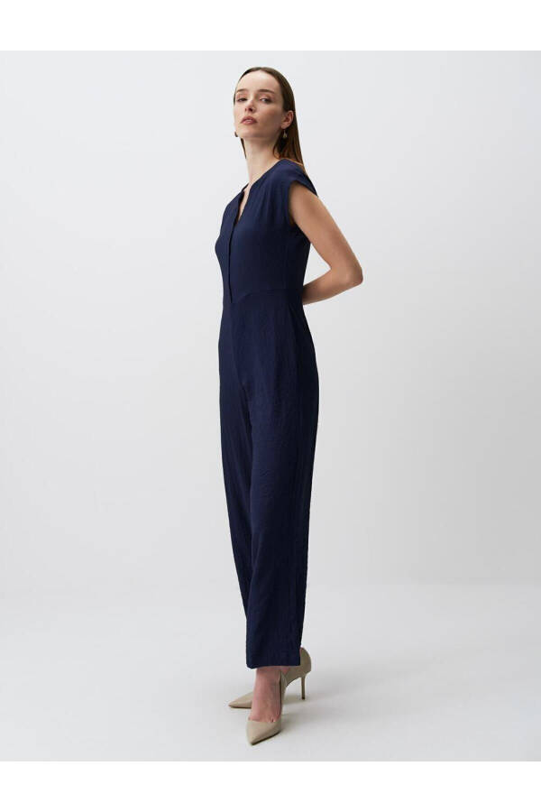 Navy Blue Loose Fit Plain Jumpsuit - 7