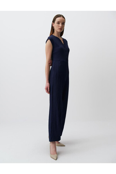 Navy Blue Loose Fit Plain Jumpsuit - 8