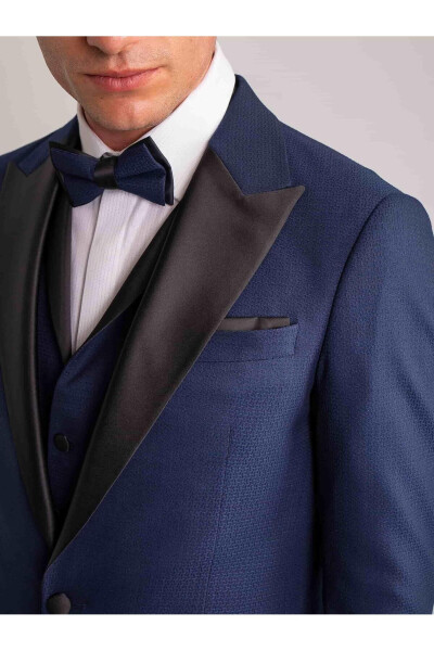 Navy Blue Men's Modern Fit Armored Single-Breasted Tuxedo Suit - 61307 - 12