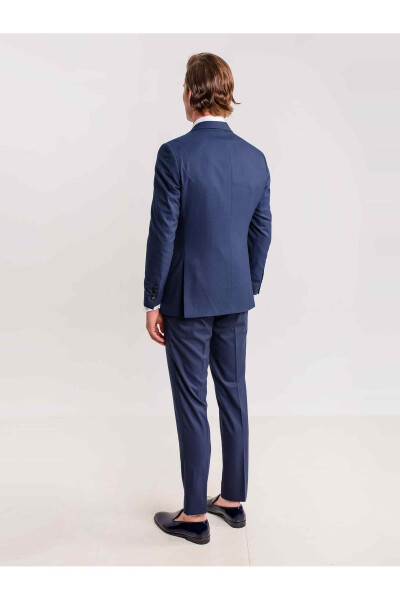 Navy Blue Men's Modern Fit Armored Single-Breasted Tuxedo Suit - 61307 - 16