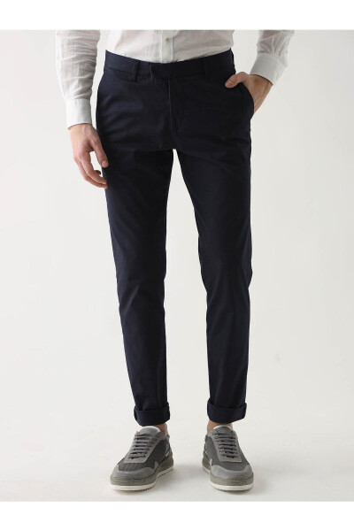 Navy Blue Men's Plus Size Plain Trousers - 95411 - 6