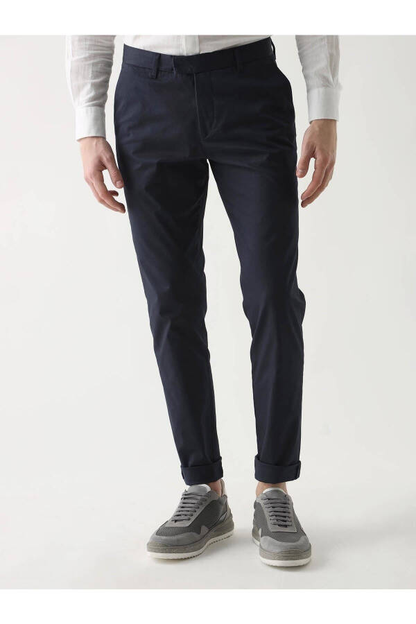 Navy Blue Men's Plus Size Plain Trousers - 95411 - 9