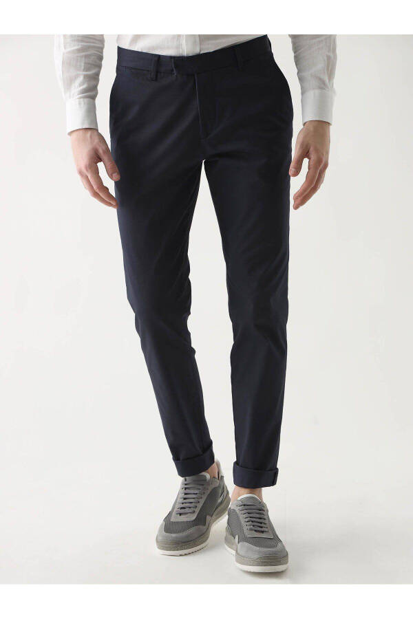 Navy Blue Men's Plus Size Plain Trousers - 95411 - 1