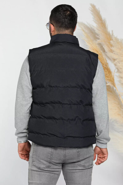 Navy blue men's quilted vest with embroidery details - 3