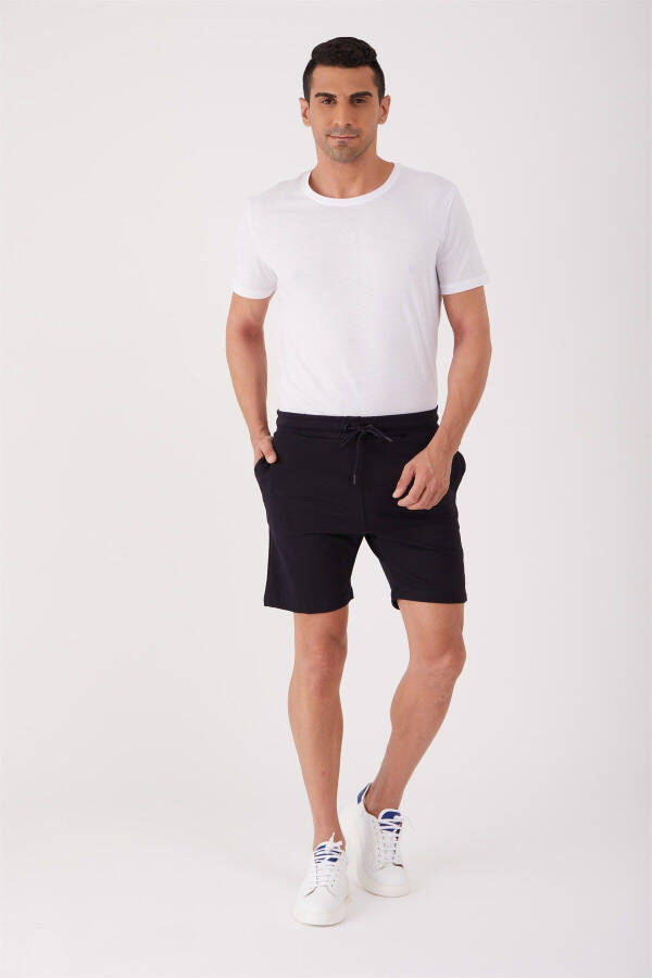 Navy Blue Men's Regular Fit Plain Casual Knit Shorts - 88543 - 7