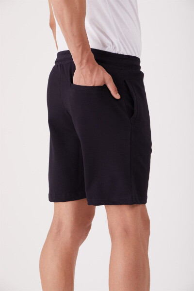 Navy Blue Men's Regular Fit Plain Casual Knit Shorts - 88543 - 8