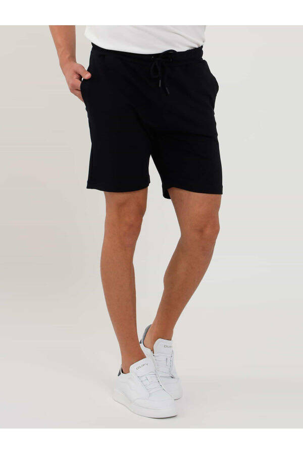 Navy Blue Men's Regular Fit Plain Casual Knit Shorts - 88543 - 2