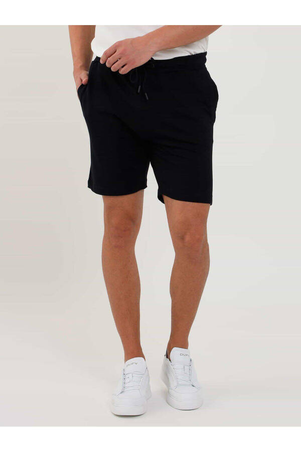 Navy Blue Men's Regular Fit Plain Casual Knit Shorts - 88543 - 4