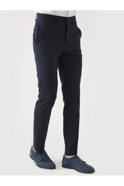 Navy Blue Men's Regular Fit Plain Classic Trousers - 84536 - 8