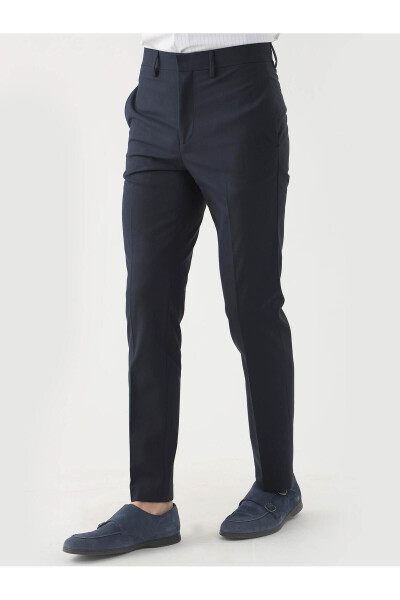 Navy Blue Men's Regular Fit Plain Classic Trousers - 84536 - 10