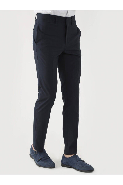 Navy Blue Men's Regular Fit Plain Classic Trousers - 84536 - 3