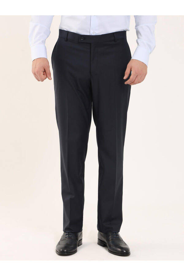 Navy Blue Men's Regular Fit Plain Classic Trousers - 96868 - 6