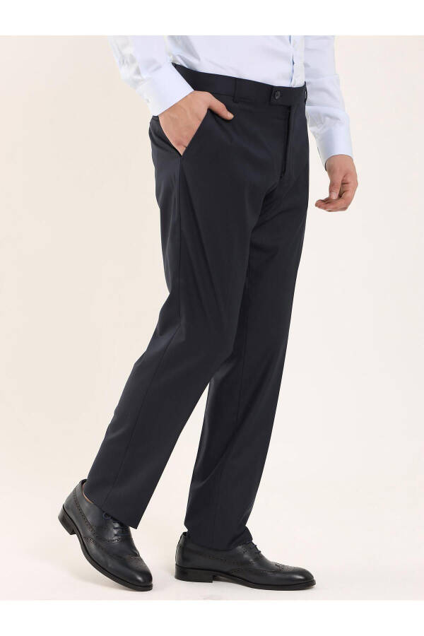 Navy Blue Men's Regular Fit Plain Classic Trousers - 96868 - 7