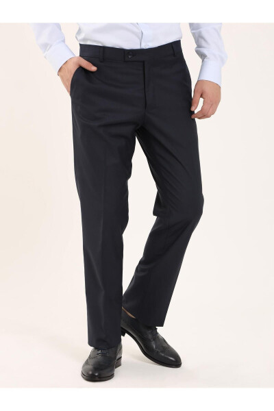 Navy Blue Men's Regular Fit Plain Classic Trousers - 96868 - 9