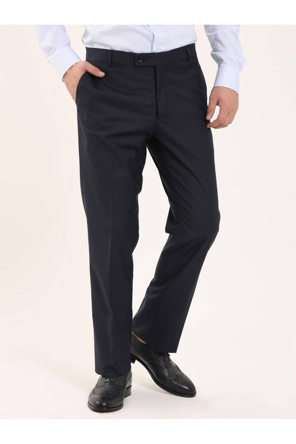 Navy Blue Men's Regular Fit Plain Classic Trousers - 96868 - 9