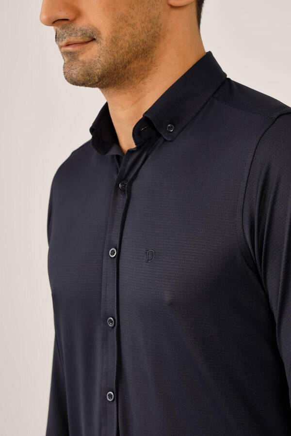 Navy Blue Men's Slim Fit Brent Button-Down Long Sleeve Shirt - 90477 - 12