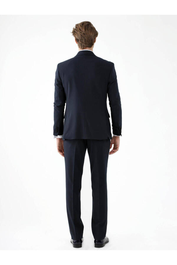 Navy Blue Men's Slim Fit Plain Pointed Collar Tuxedo Suit - 92401 - 13