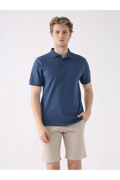 Navy Blue Men's Slim Fit Plain Polo T-shirt - 1