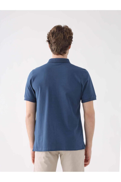 Navy Blue Men's Slim Fit Plain Polo T-shirt - 6