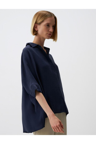 Navy Blue Oversized Truvkar Shirt with Slit Sleeves - 16