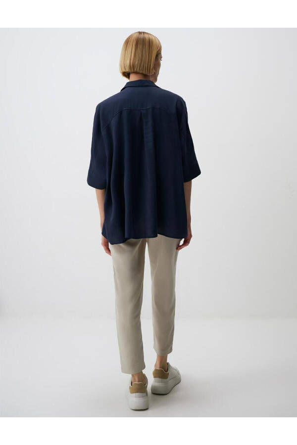 Navy Blue Oversized Truvkar Shirt with Slit Sleeves - 18