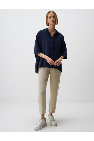 Navy Blue Oversized Truvkar Shirt with Slit Sleeves - 8