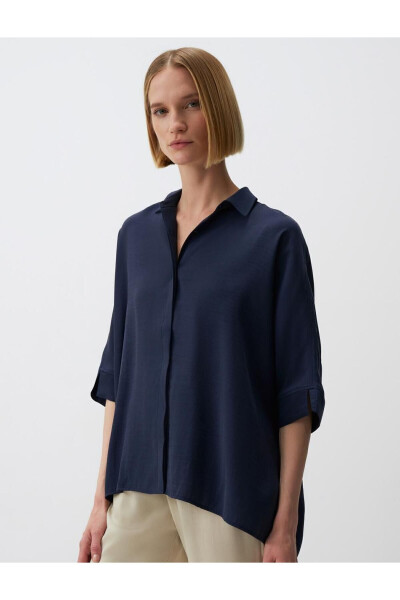 Navy Blue Oversized Truvkar Shirt with Slit Sleeves - 9