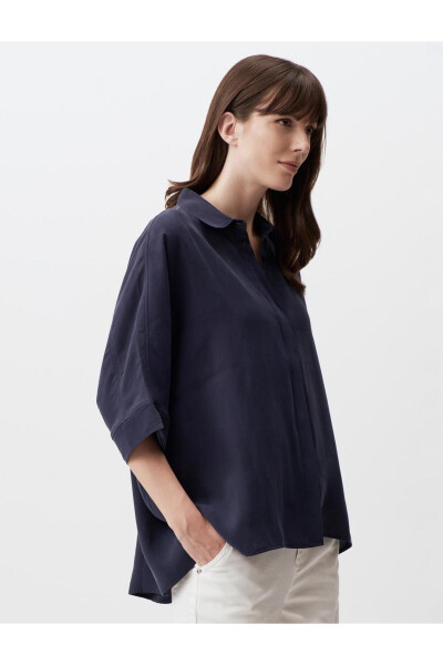 Navy Blue Oversized Truvkar Shirt with Slit Sleeves - 21