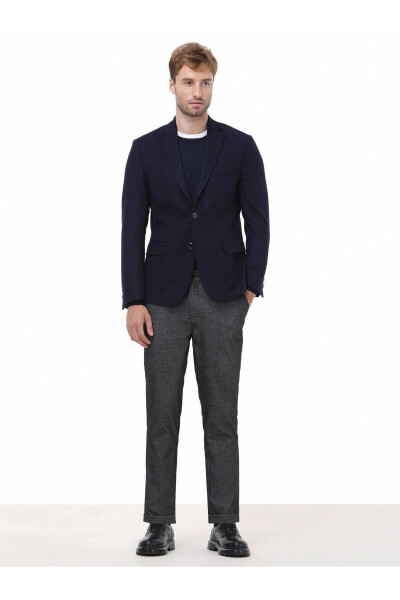 Navy Blue Plain Regular Fit Wool Blend Jacket - 2