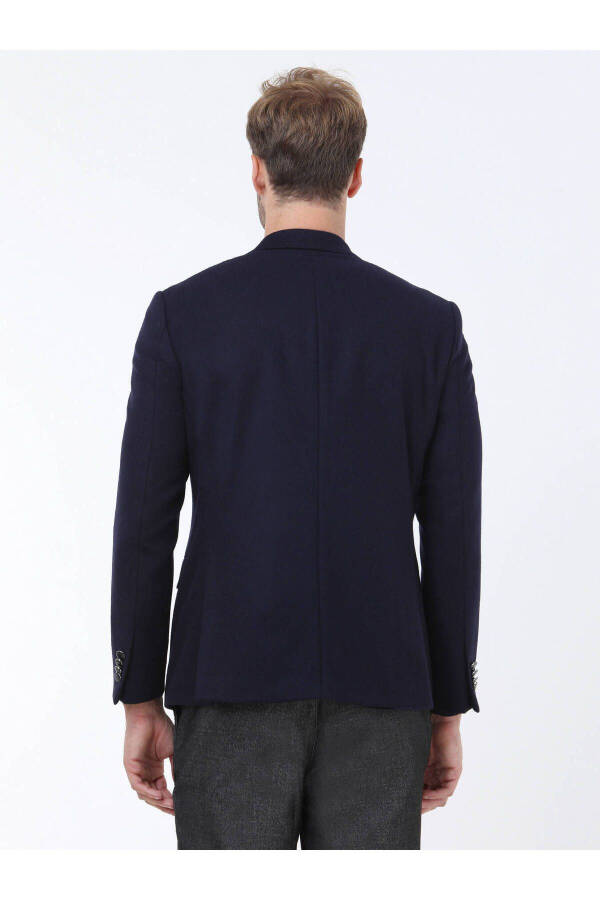 Navy Blue Plain Regular Fit Wool Blend Jacket - 6