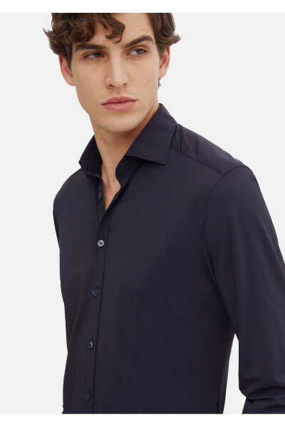 Navy Blue Plain Regular Fit Woven Classic Shirt - 1