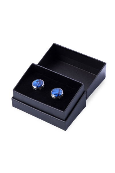 Navy Blue Plain Round Cufflinks - 5