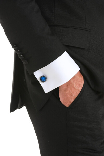 Navy Blue Plain Round Cufflinks - 6