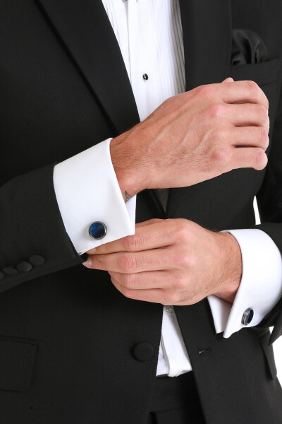 Navy Blue Plain Round Cufflinks - 7