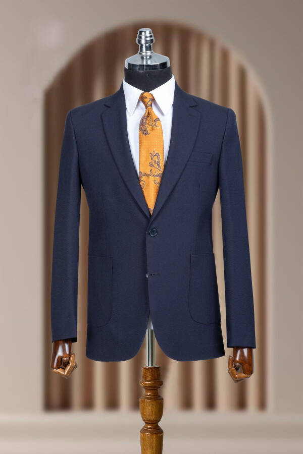 Navy Blue Pocket Detail Summer Fabric Classic Navy Slim Fit Blazer Jacket - 1