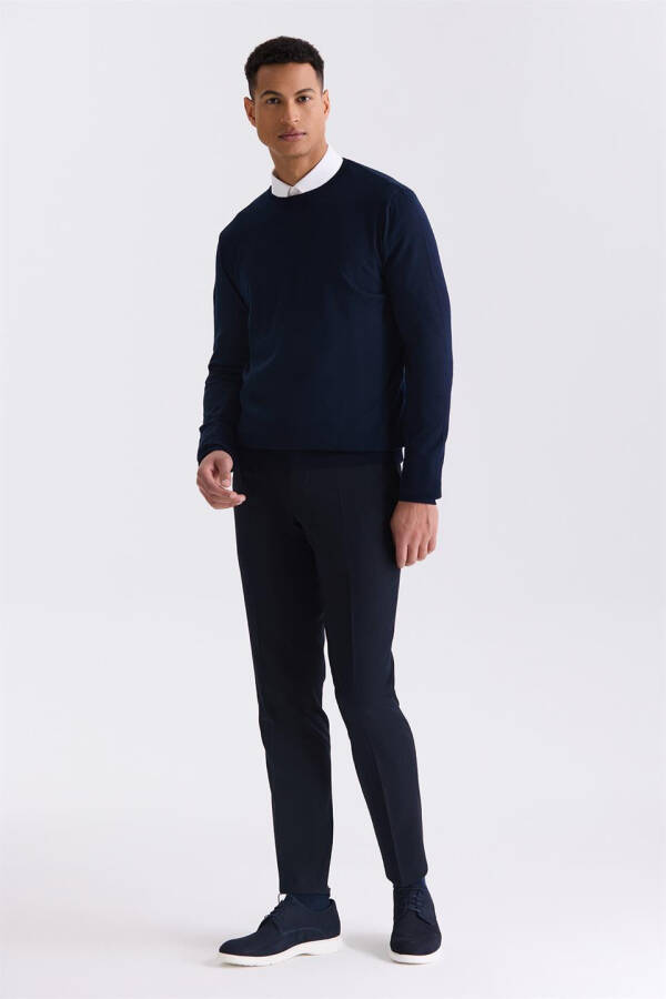 Navy Blue Regular Fit Crew Neck Knit Sweater - 6