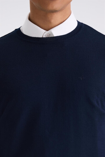 Navy Blue Regular Fit Crew Neck Knit Sweater - 7