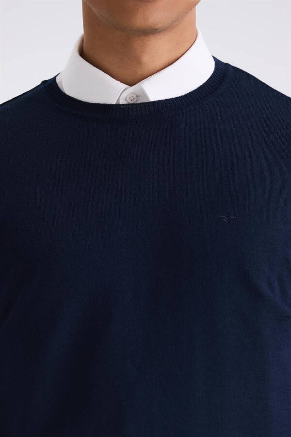 Navy Blue Regular Fit Crew Neck Knit Sweater - 7