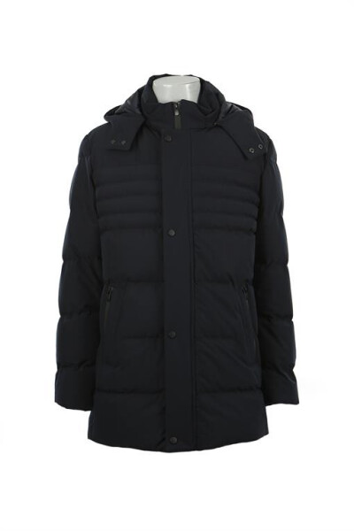 Navy Blue Regular Fit Mandarin Collar Hidden Zipper Puffer Jacket - 5