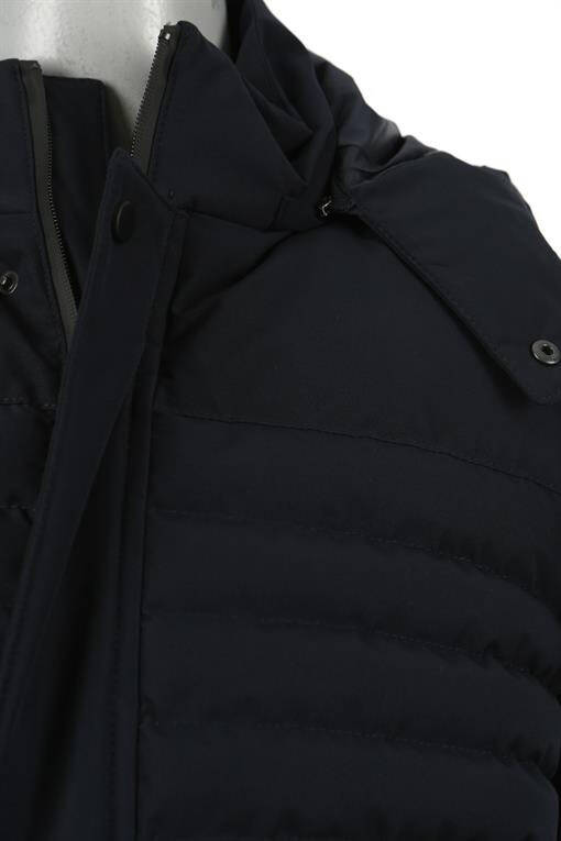 Navy Blue Regular Fit Mandarin Collar Hidden Zipper Puffer Jacket - 6