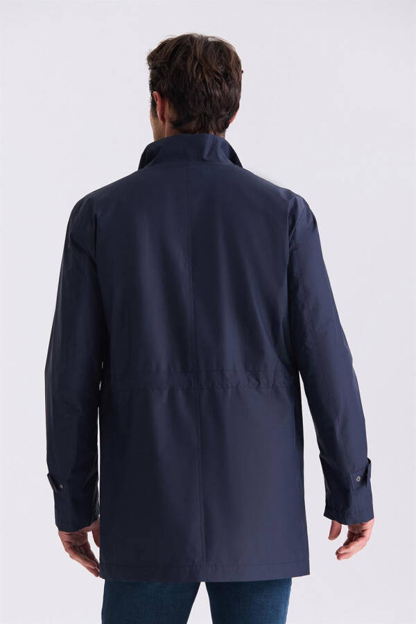 Navy Blue Regular Fit Mandarin Collar Jacket - 6