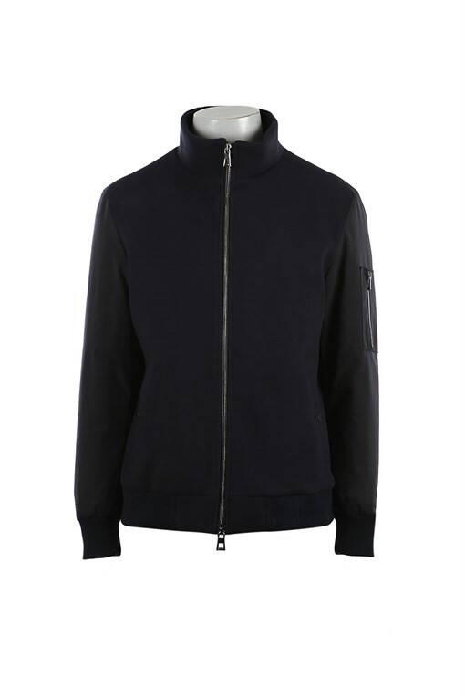 Navy Blue Regular Fit Mandarin Collar Zippered Winter Jacket - 5